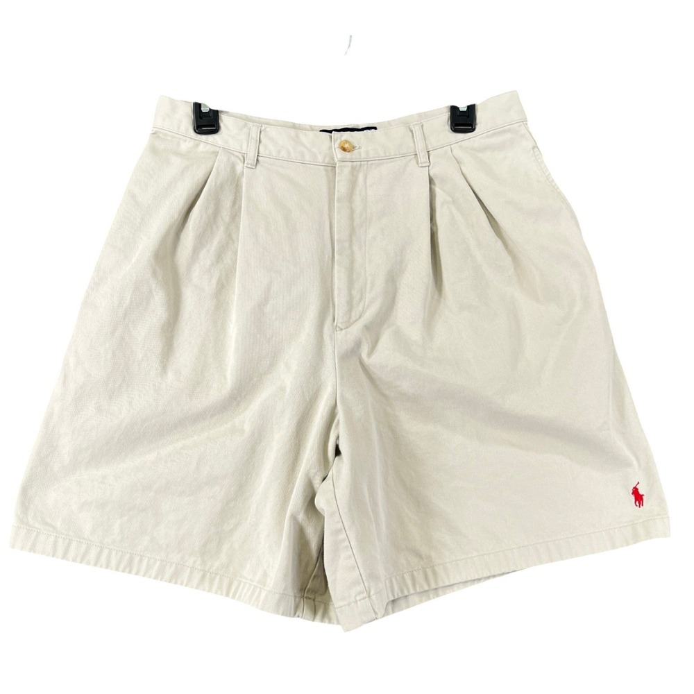 Vintage 90s Polo Sport Ralph Lauren Shorts Womens 12 Khaki Pleated Chino Casual